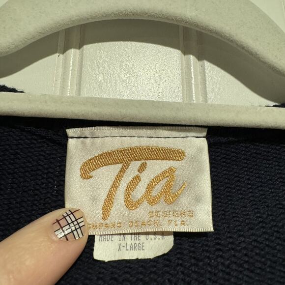 Vintage Tia Cotton Cardigan Sweater Lighthouses Coastal Navy Blue Size XL - Picture 4 of 6